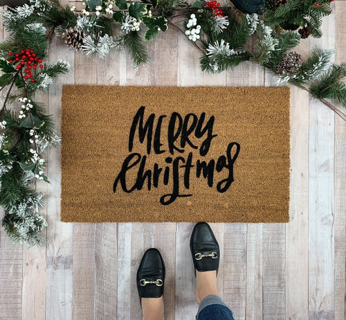 Outdoor Mat- Classic Merry Christmas Holiday In Vintage Style Door Mat Home Decor