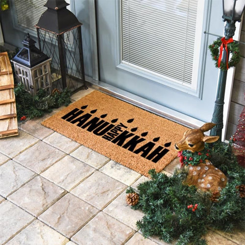 Outdoor Mat- Happy Hannukah Black In Vintage Style Door Mat Home Decor