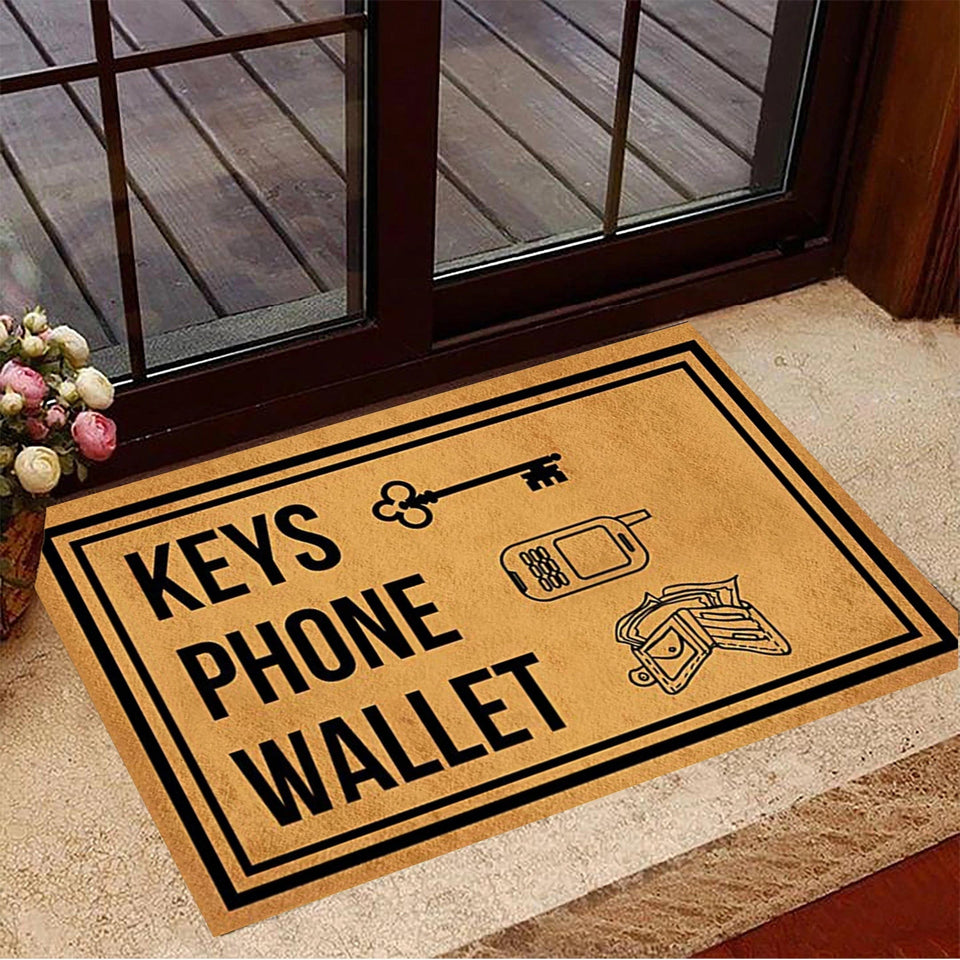 Outdoor Mat- Keys Phone Wallet Hand Drawn Pattern Line Frame Doormat Home Decor