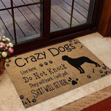 Outdoor Mat- Crazy Dog Live Here They Will Bark Rottweilers Silhouette Doormat Home Decor