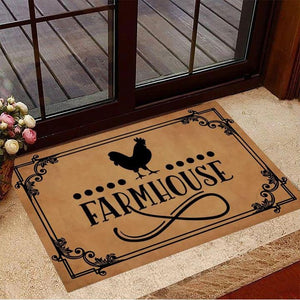 Outdoor Mat- Chicken Silhouette Welcome To Farmhouse Beige Theme Doormat Home Decor