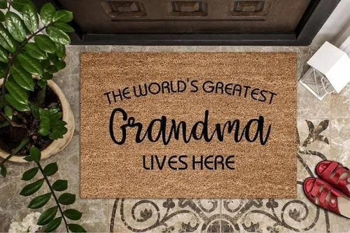 Pofily-Outdoor Mat- The World's Greatest Grandma Lives Here Printed Doormat Floor Rug Housewarming Gift Home Living Home