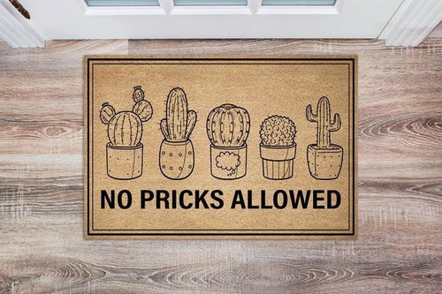 Outdoor Mat- Hand Drawn Cactus Pot No Pricks Allowed Doormat Home Decor