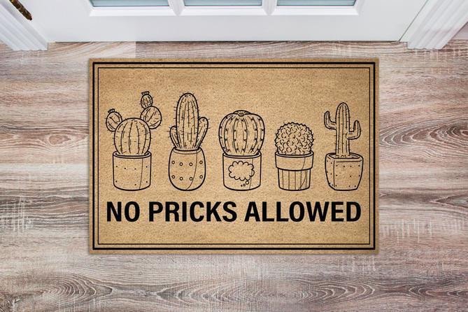 Outdoor Mat- Hand Drawn Cactus Pot No Pricks Allowed Doormat Home Decor