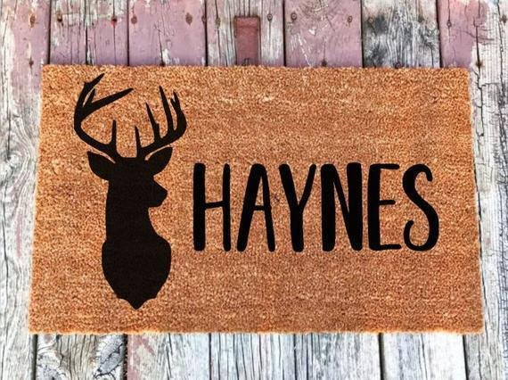 Outdoor Mat- Haynes Deer Head Silhouette Gift For Hunting Lovers Doormat Home Decor