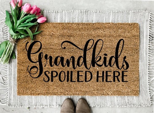 Outdoor Mat- Grandkids Spoiled Here Beige Coir Design Doormat Home Decor