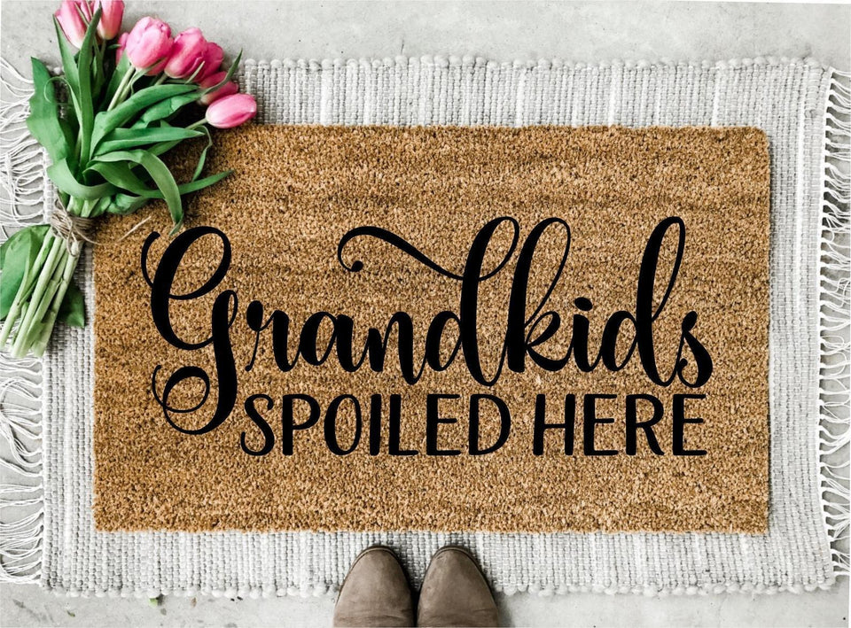 Outdoor Mat- Grandkids Spoiled Here Beige Coir Design Doormat Home Decor