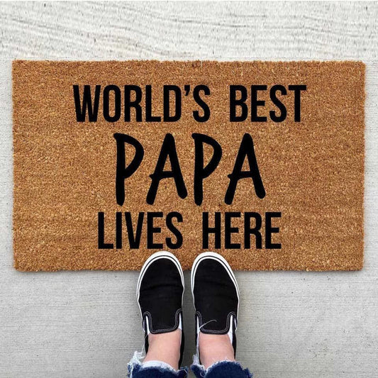 Outdoor Mat- Worlds Best Papa Lives Here Dark Beige Design Doormat Home Decor