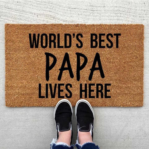 Outdoor Mat- Worlds Best Papa Lives Here Dark Beige Design Doormat Home Decor