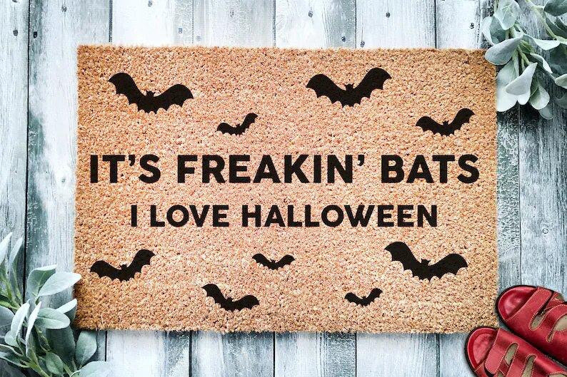 Outdoor Mat- It Is Freakin Bats I Love Halloween Flying Bats Doormat Home Decor