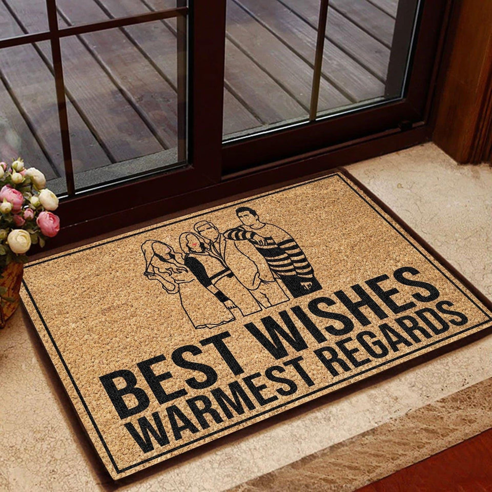 Outdoor Mat- Best Wishes Warmest Regards People Hand Drawn Pattern Doormat Home Decor