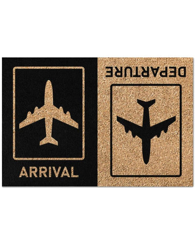 Outdoor Mat- Pilot Arrival And Departure Sign Black Beige Design Doormat Home Decor