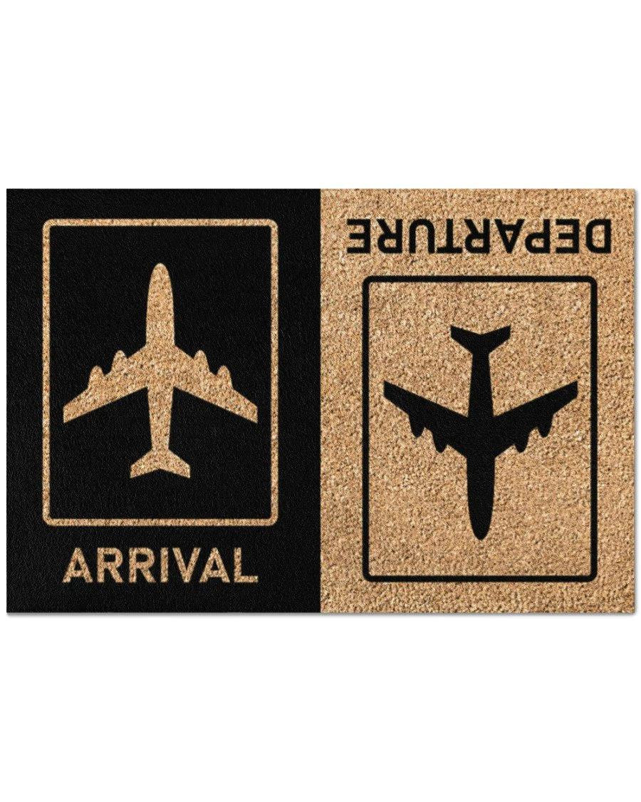 Outdoor Mat- Pilot Arrival And Departure Sign Black Beige Design Doormat Home Decor