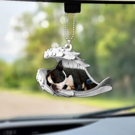 Godmerch- Ornaments- Boston Terrier- Sleeping Angel-Two Sided Ornament, Dog Ornaments, Car Ornaments