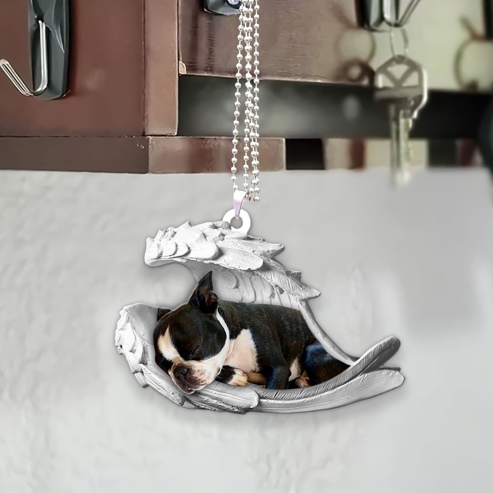 Godmerch- Ornaments- Boston Terrier- Sleeping Angel-Two Sided Ornament, Dog Ornaments, Car Ornaments
