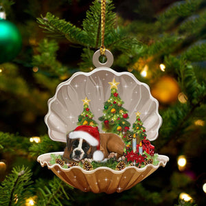 Cute Boxer Sleeping in Pearl Dog Christmas Ornament Flat Acrylic