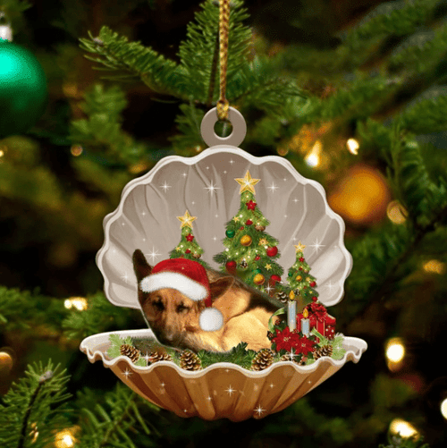 Cute German Shepherd Sleeping in Pearl Dog Christmas Ornament Flat Acrylic