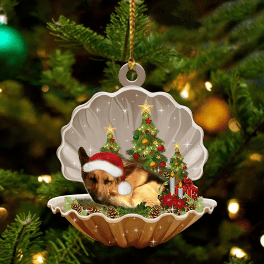 Cute German Shepherd Sleeping in Pearl Dog Christmas Ornament Flat Acrylic