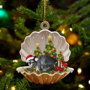 Cute Standard Schnauzer Sleeping in Pearl Dog Christmas Ornament Flat Acrylic