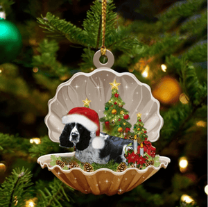 Cute Black And White English Springer Sleeping in Pearl Dog Christmas Ornament Flat Acrylic