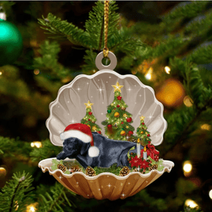 Cute Black Labrador Retriever Sleeping in Pearl Dog Christmas Ornament Flat Acrylic