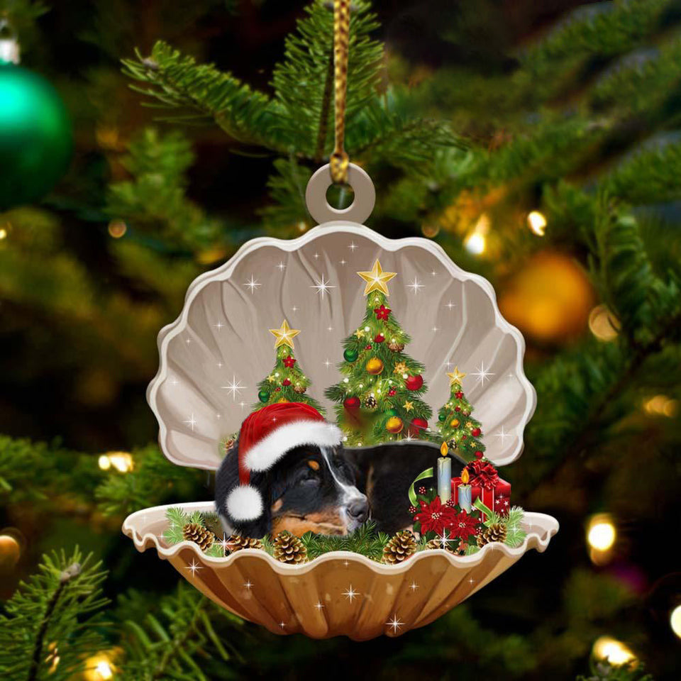 Cute Bernese Mountain Dog Sleeping in Pearl Dog Christmas Ornament Flat Acrylic