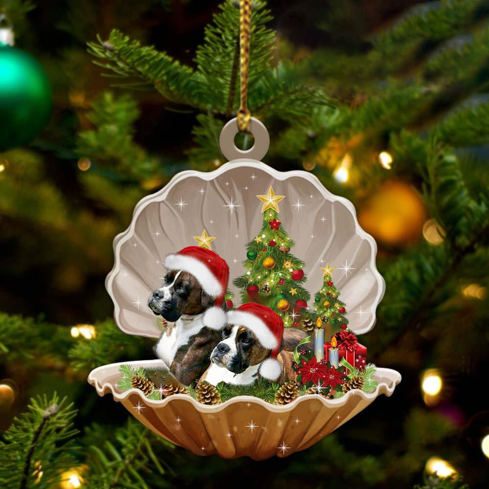 Cute Brindle Boxer Sleeping in Pearl Dog Christmas Ornament Flat Acrylic