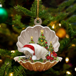 Cute American Eskimo Sleeping in Pearl Dog Christmas Ornament Flat Acrylic