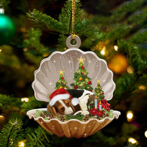 Cute Basset Hound Sleeping in Pearl Dog Christmas Ornament Flat Acrylic
