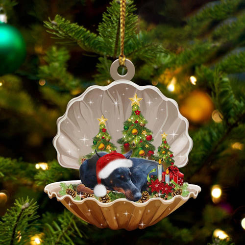 Cute Doberman Pinscher Sleeping in Pearl Dog Christmas Ornament Flat Acrylic