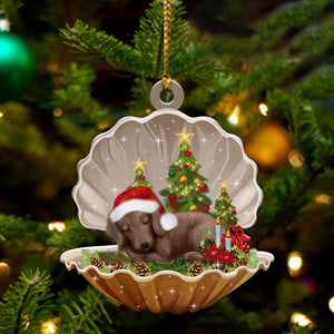 Cute Dachshund Sleeping in Pearl Dog Christmas Ornament Flat Acrylic