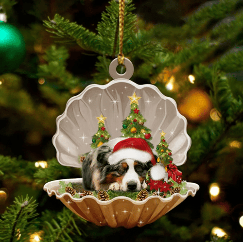 Cute Australian Shepherd Sleeping in Pearl Dog Christmas Ornament Flat Acrylic