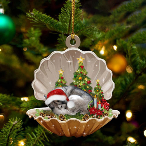 Cute Siberian Husky Sleeping in Pearl Dog Christmas Ornament Flat Acrylic