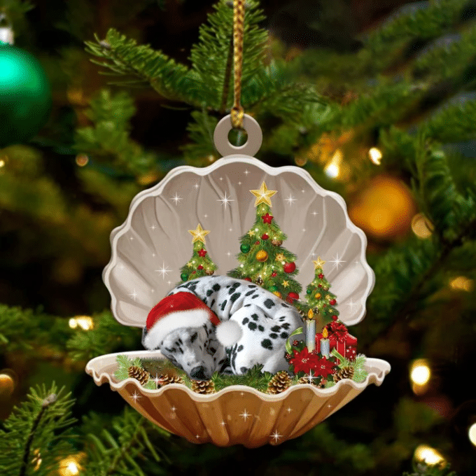 Cute Dalmatian Sleeping in Pearl Dog Christmas Ornament Flat Acrylic