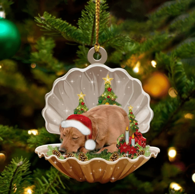 Cute Red Labrador Retriever Sleeping in Pearl Dog Christmas Ornament Flat Acrylic