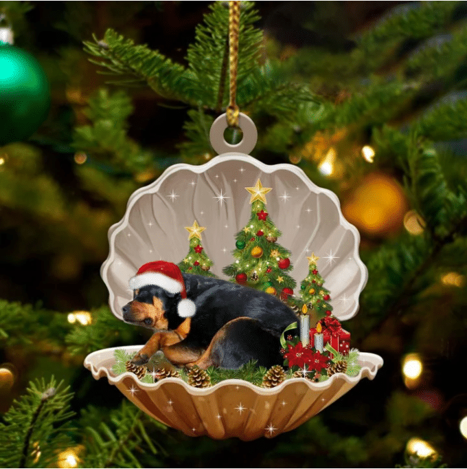 Cute Rottweiler Sleeping in Pearl Dog Christmas Ornament Flat Acrylic