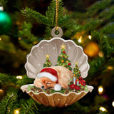 Cute Pomeranian Sleeping in Pearl Dog Christmas Ornament Flat Acrylic