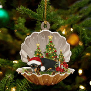 Cute Miniature Pinscher Sleeping in Pearl Dog Christmas Ornament Flat Acrylic