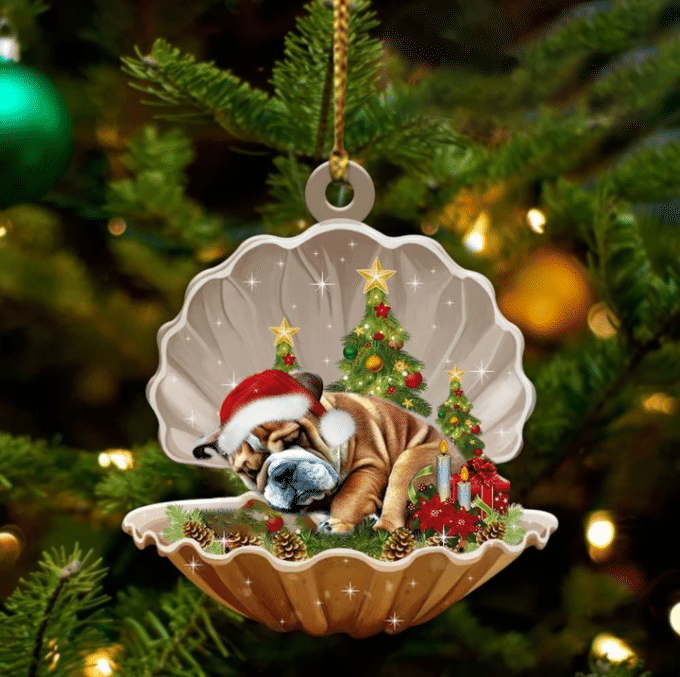 Bulldog Sleeping in Pearl Dog Christmas Ornament Flat Acrylic