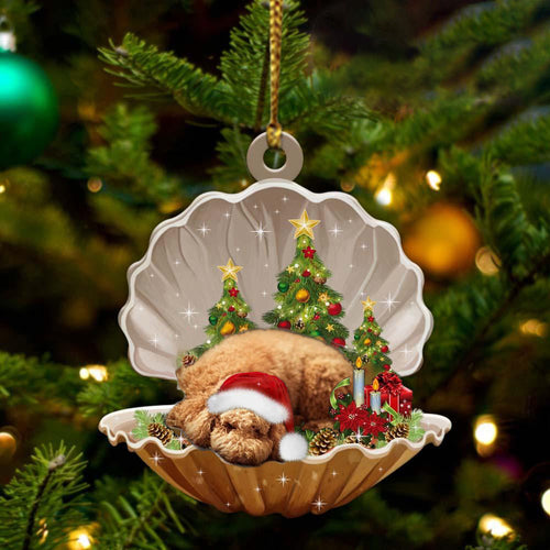 Cute Poodle Sleeping in Pearl Dog Christmas Ornament Flat Acrylic