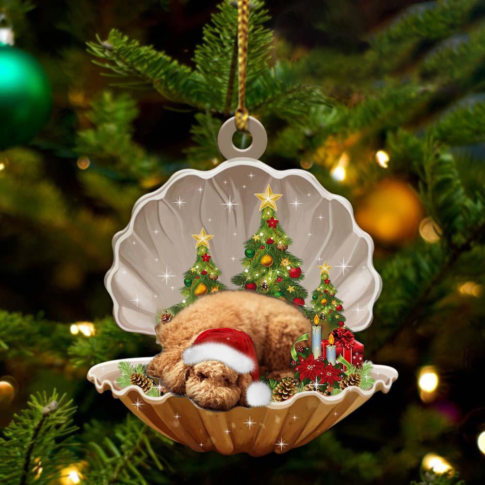 Cute Poodle Sleeping in Pearl Dog Christmas Ornament Flat Acrylic