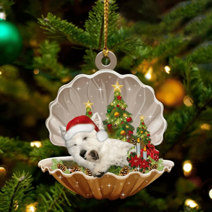 Cute West Highland White Terrier Sleeping in Pearl Dog Christmas Ornament Flat Acrylic