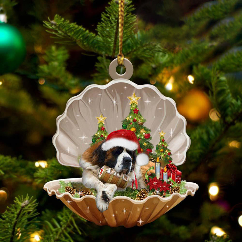 Cute St Bernard Sleeping in Pearl Dog Christmas Ornament Flat Acrylic