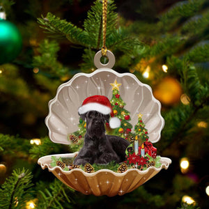 Cute Black Schnauzer Sleeping in Pearl Dog Christmas Ornament Flat Acrylic