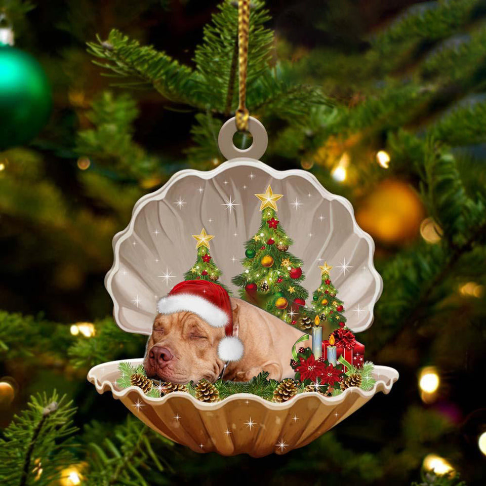 Cute Pitbull Sleeping in Pearl Dog Christmas Ornament Flat Acrylic