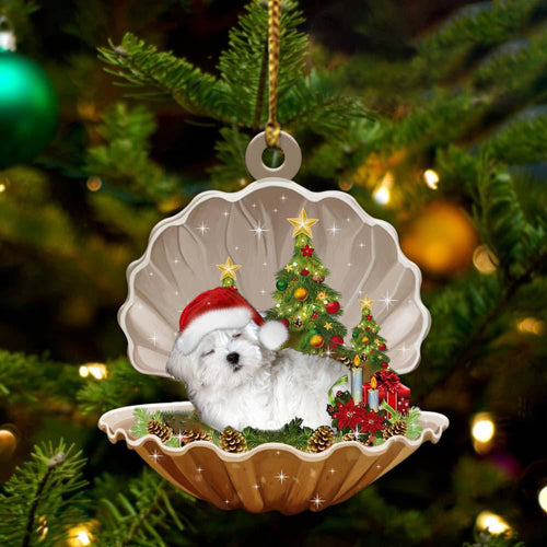 Cute Maltese Sleeping in Pearl Dog Christmas Ornament Flat Acrylic