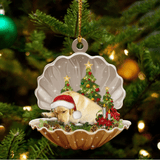 Cute Yellow Labrador Sleeping in Pearl Dog Christmas Ornament Flat Acrylic