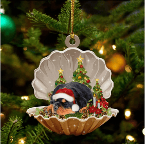 Cute Rottweiler Sleeping in Pearl Dog Christmas Ornament Flat Acrylic