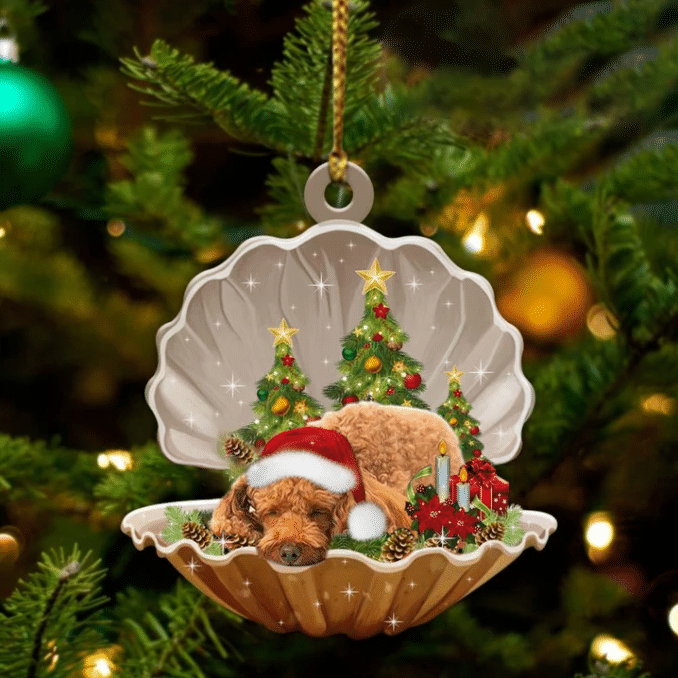 Cute Poodle Sleeping in Pearl Dog Christmas Ornament Flat Acrylic