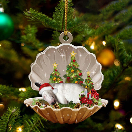 Cute Bull Terrier Sleeping in Pearl Dog Christmas Ornament Flat Acrylic